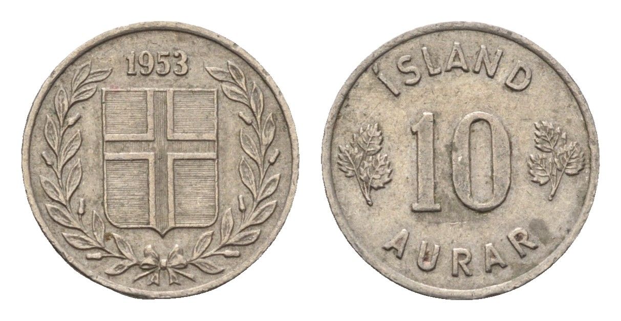Исландия 10 эйре 1953 KM 10 медно-никель 4696-254