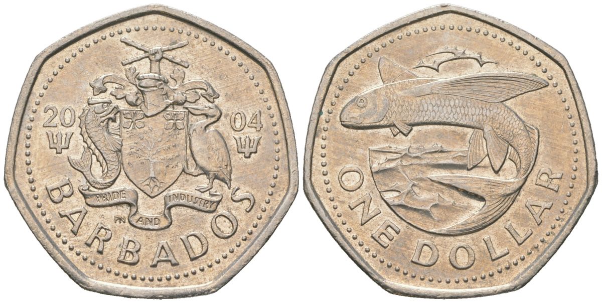 Барбадос 1 доллар 2004 летучая рыба KM 14.2 медно-никель 4574-612
