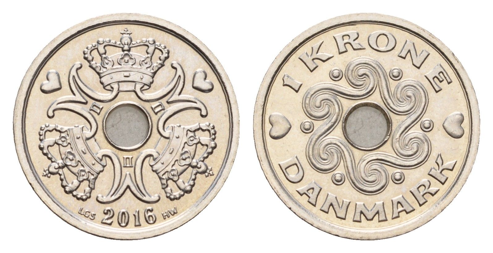 Дания 1 крона 2016 Маргрете II (1972-2024) KM 873 медно-никель UNC 75-557