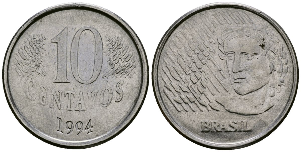 Бразилия 10 сентаво 1994 голова свободы KM 633 нержавеющая сталь 4167-251