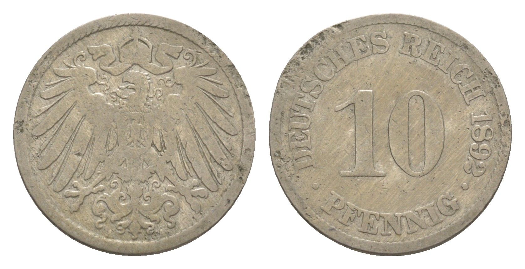 Германия 10 пфеннигов 1892 A, Вильгельм II (1888-1918) KM 12, J. 13 медно-никель 4644-1139