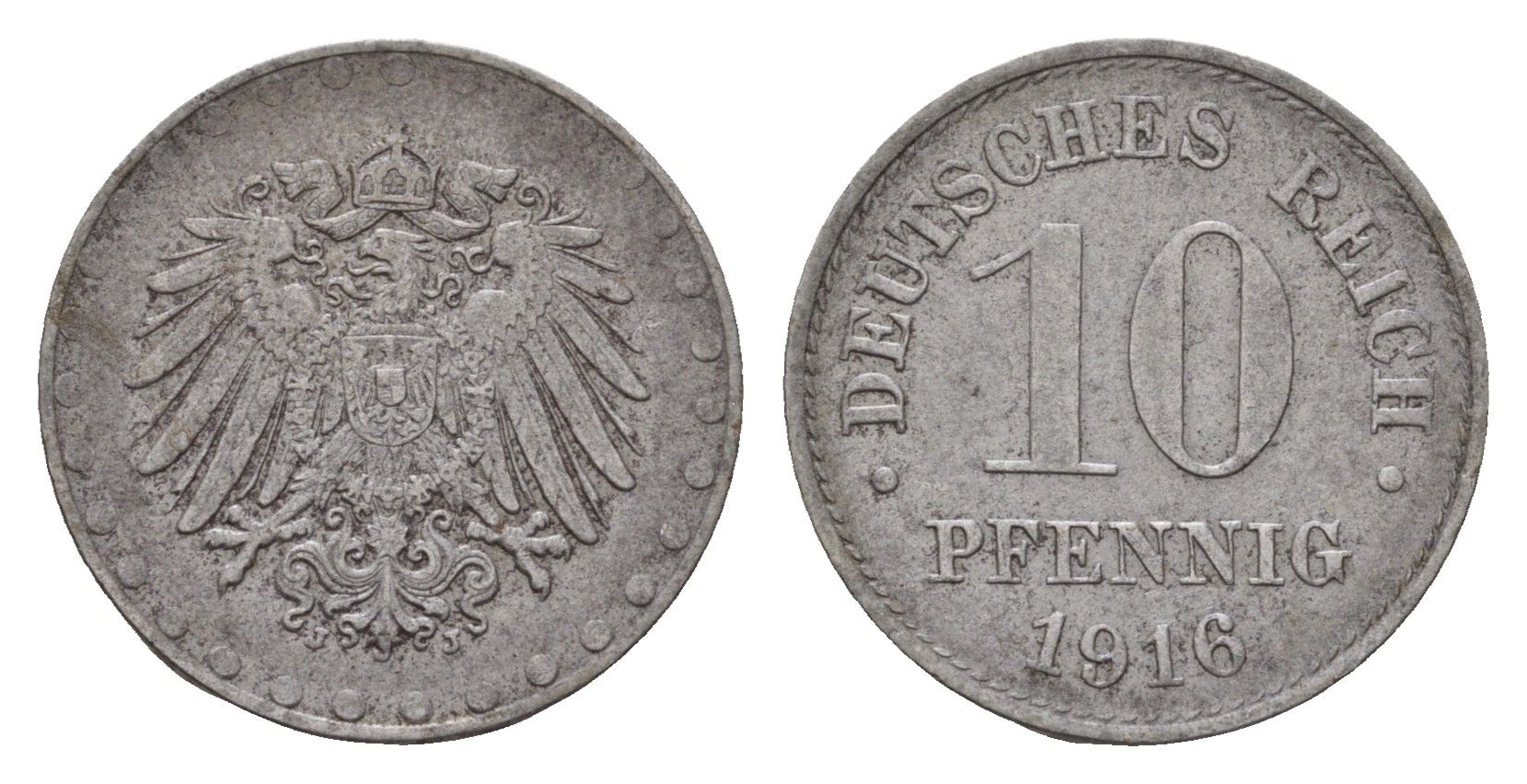 Германия 10 пфеннигов 1916 G, Вильгельм II (1888-1918) KM 20, J. 298 железо 4636-1122