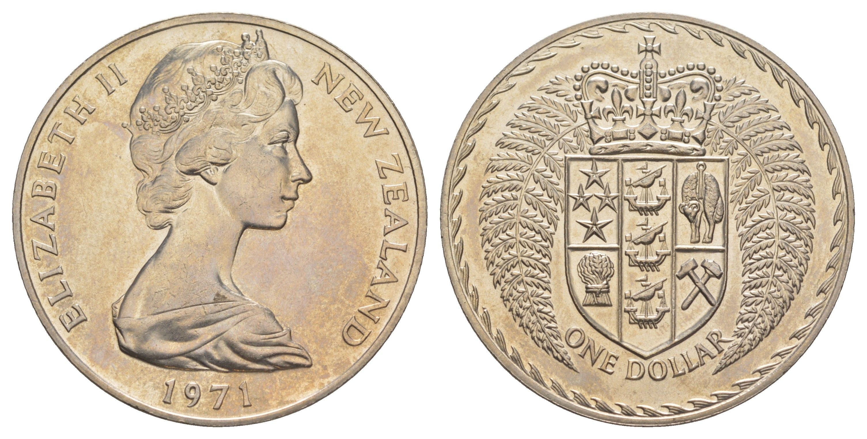 Новая Зеландия 1 доллар 1971 тираж 45.000 экземпляров KM 38 медно-никель BU 91-323