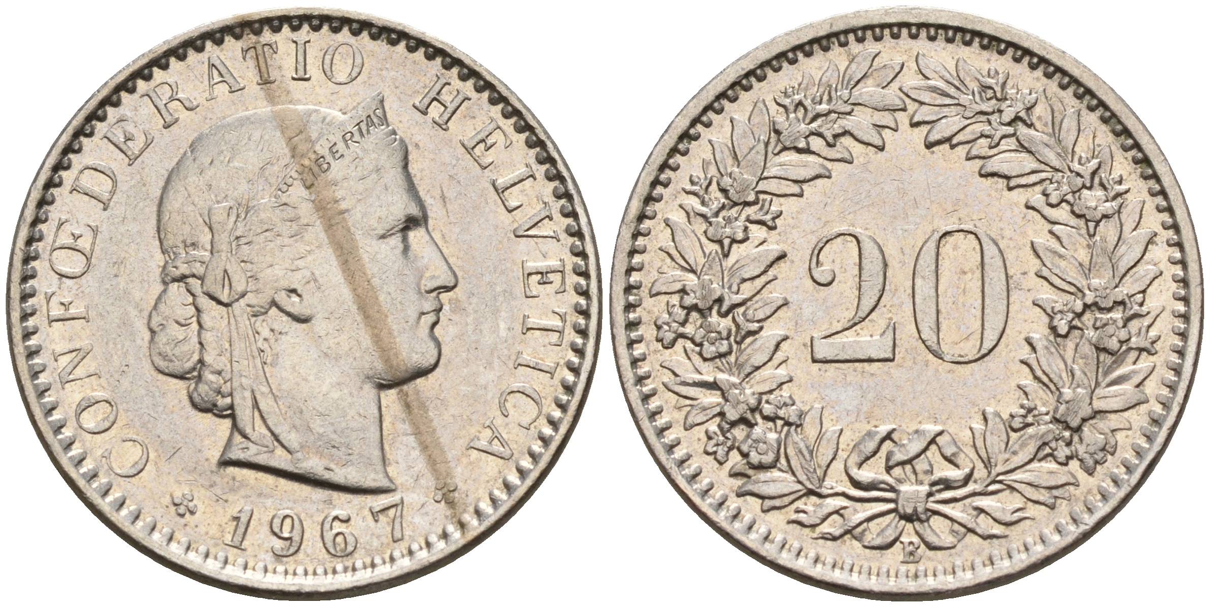 Швейцария 20 раппенов 1967 В KM 29а медно-никель    4153-312