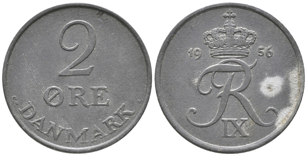 ДАНИЯ 2 ЭРЕ 1956 C; S, ФРЕДЕРИК IX (1947-1972) KM 840.2 цинк 34-512