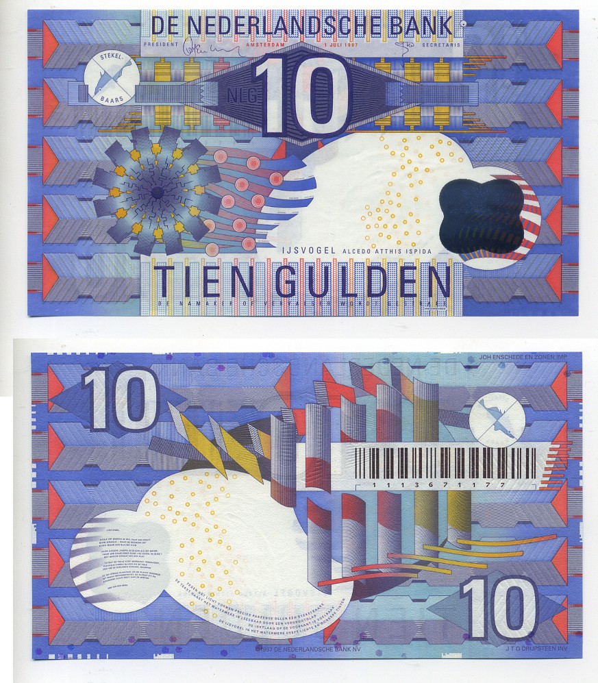 НИДЕРЛАНДЫ 10 ГУЛЬДЕНОВ 1997 Pick 99 бумага UNC (ПРЕСС) 6266-23-3