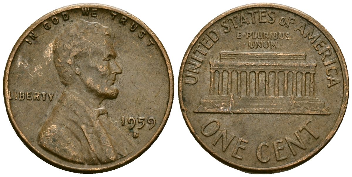США 1 цент 1959 D, Авраам Линкольн KM 201 медь цинк 4136-119