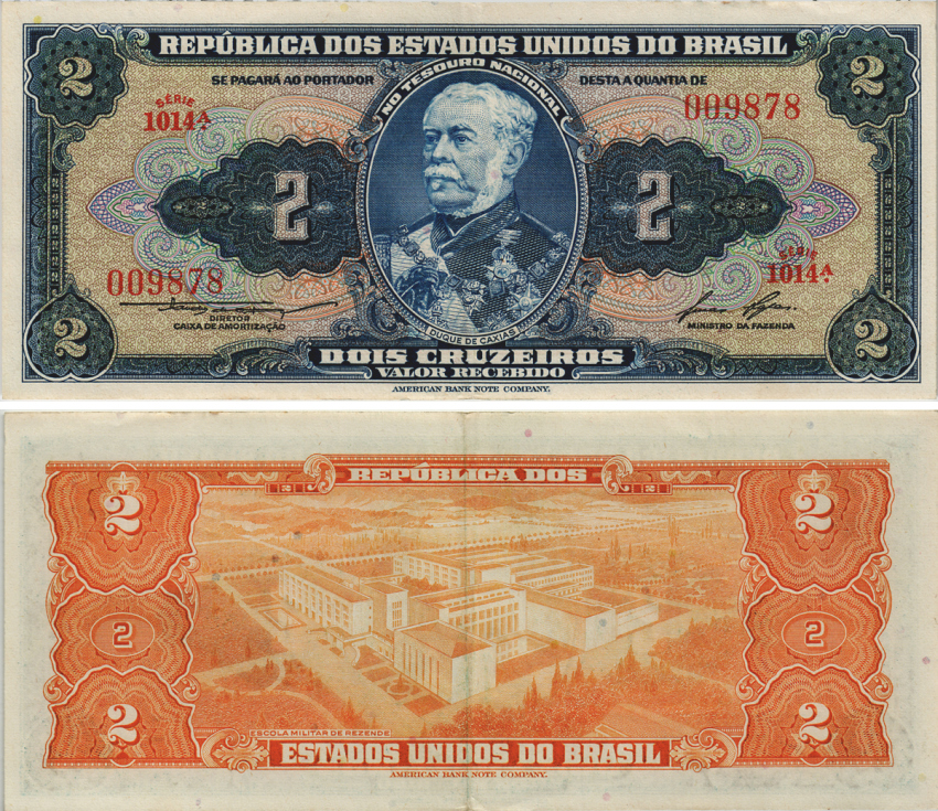 Бразилия 2 крузейро ND (1954-1958) серия 1014, герцог Кашиас Pick 151b бумага 8605-42-4-1