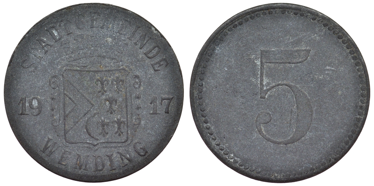 Германия, Вемдинг 5 пфеннигов 1917 Бавария. Нотгельд Funck 594.1 цинк 4119-113