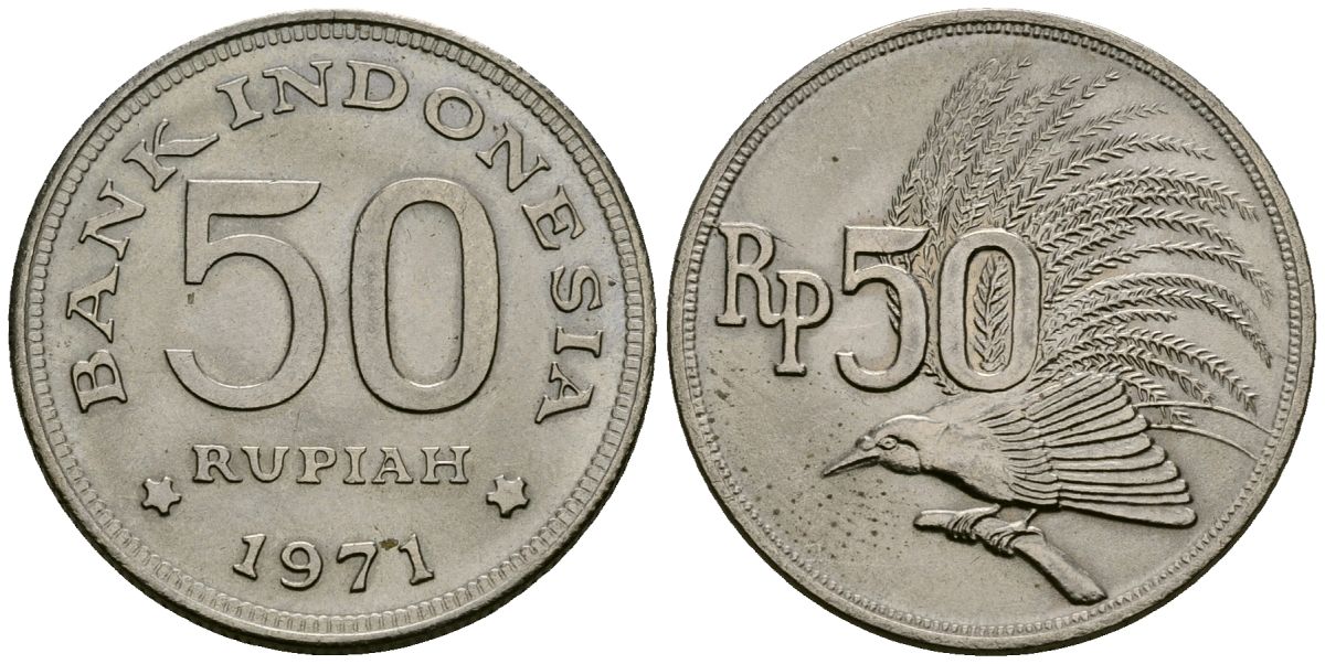 Индонезия 50 рупий 1971 райская птица KM 35 медно-никель 4167-555