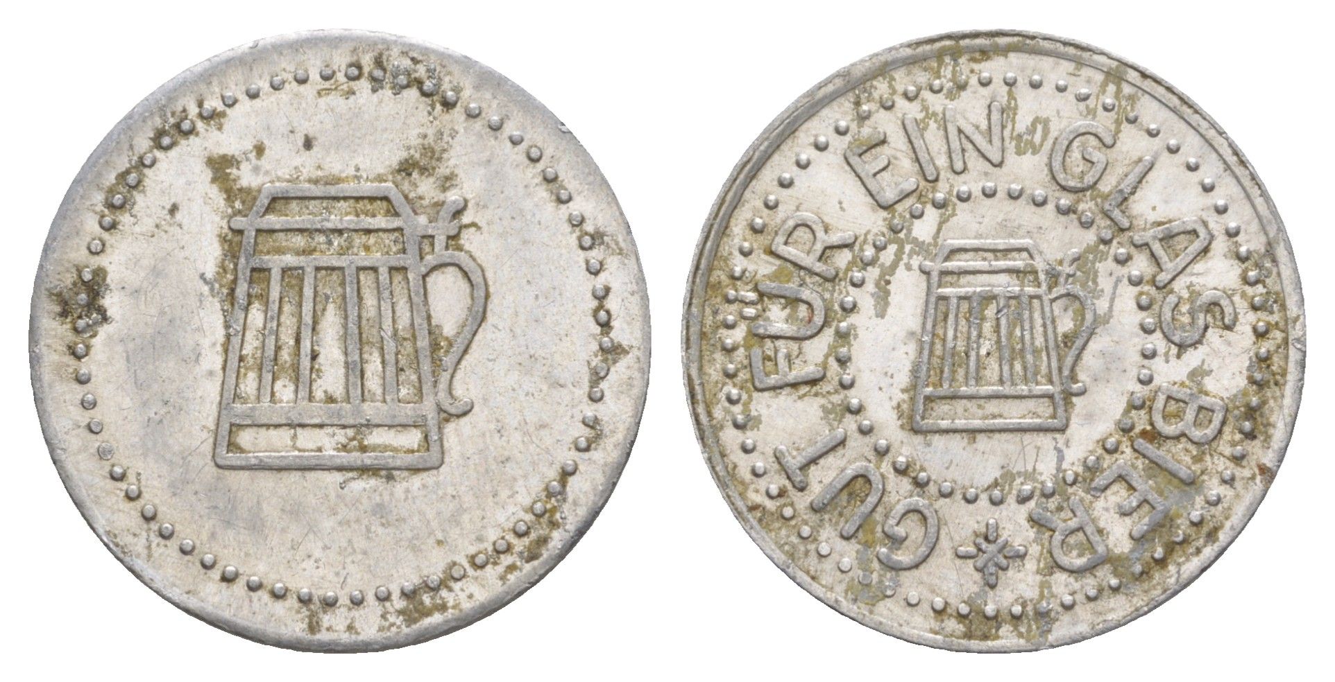 Германия жетон в 1 "стакан пива" ND диаметр 24 мм, вес 1,1 гр алюминий 4390-141