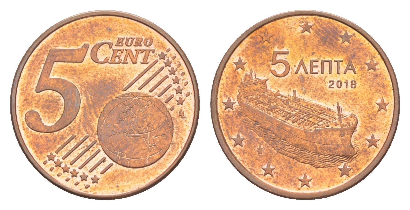 Греция 5 евроцентов 2018 KM 183 сталь плакированная медью 4649-1235