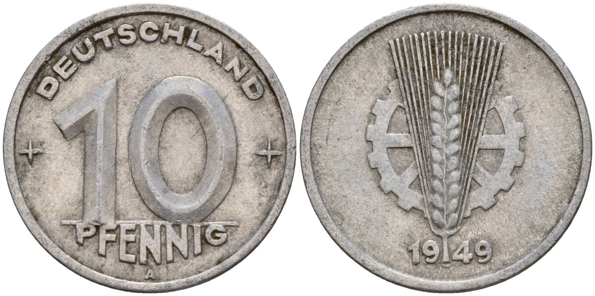 ГДР 10 пфеннигов 1949 A KM 3 алюминий 24-632