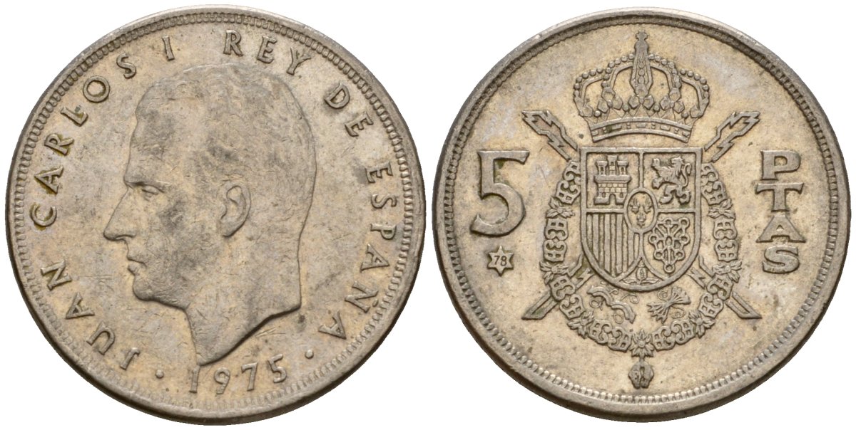 Испания 5 песет 1975 (78) Хуан Карлос I (1975-2014) KM 807 медно-никель 190-911
