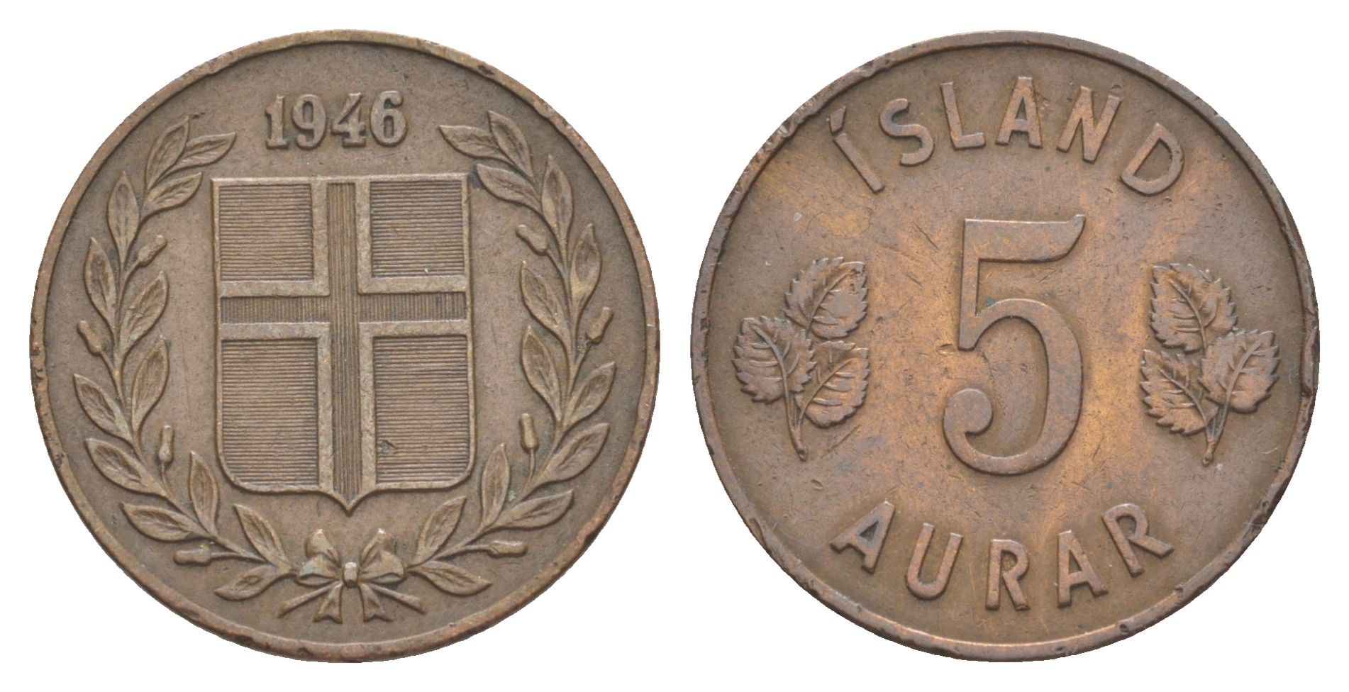 Исландия 5 эйре 1946 KM 9 бронза 4150-1044