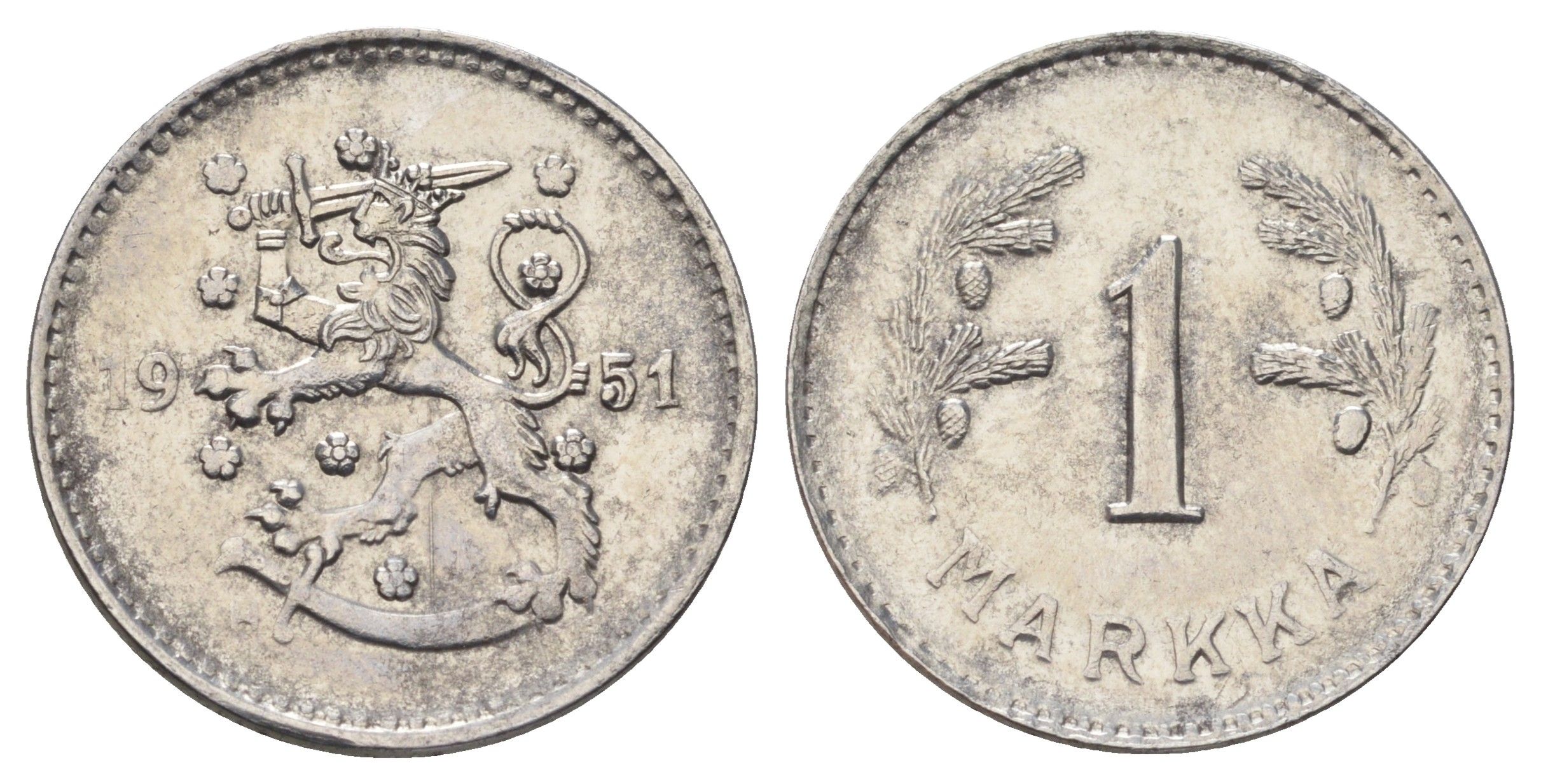 Финляндия 1 марка 1951 KM 30b железо 4668-863