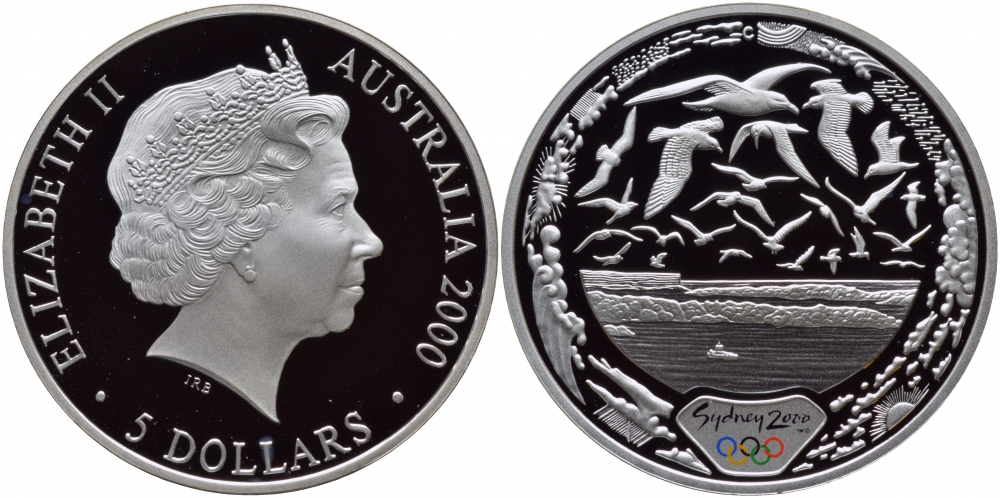Австралия 5 долларов 2000 XXVII летние Олимпийские игры 2000 года в Сиднее, птицы KM 818 серебро PROOF 1077-2-34