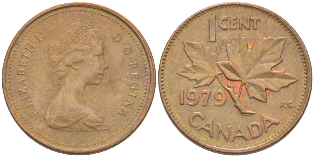 Канада 1 цент 1979 Елизавета II (1952-2022), кленовый лист KM 59.2 бронза 4181-1256
