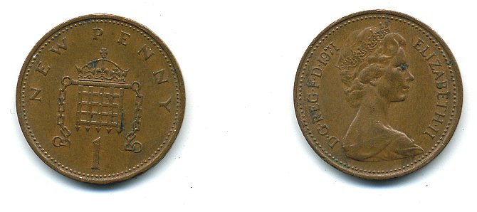 Великобритания 1 пенни 1971 Елизавета II (1952-2022) KM 915, Spink 4237 (B1) бронза 4110-737
