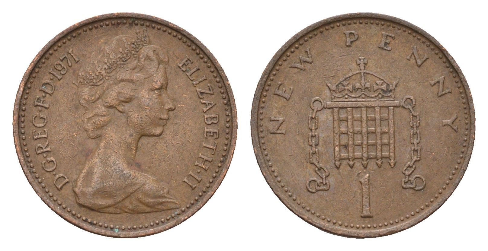 Великобритания 1 пенни 1971 Елизавета II (1952-2022) KM 915, Spink 4237 (B1) бронза 4697-925