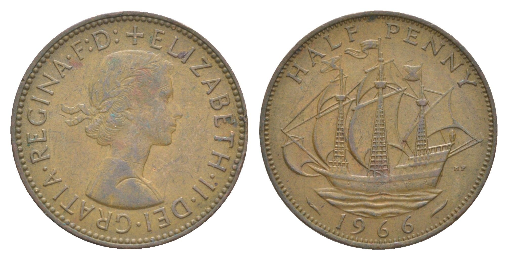 Великобритания 1/2 пенни 1966 Елизавета II (1952-2022) KM?896, Spink?4158 бронза 4641-955