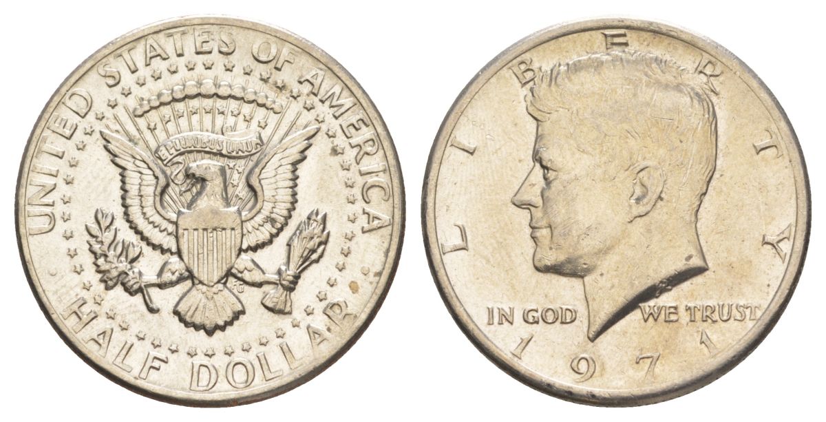 США 1/2 доллара (50 центов) 1971 Джон Кеннеди KM 202b медь плакированная медно-никелем aUNC 4131-736