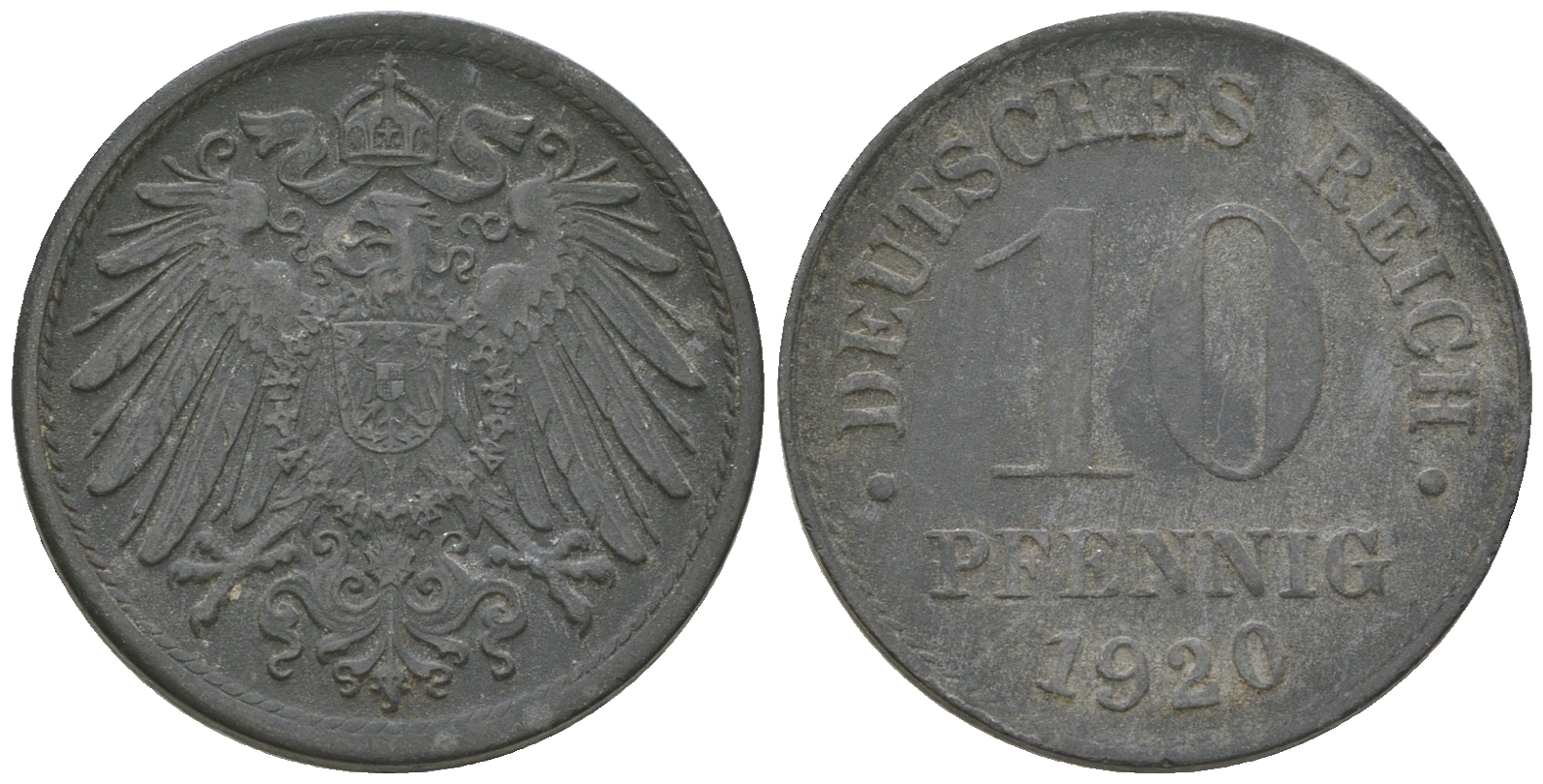 Германия 10 пфеннигов 1920 KM 26, J. 299, Weege 8 цинк 4589-413