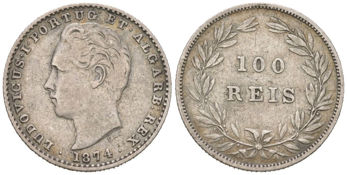 Португалия 100 реалов 1874 Луиш I (1861-1889) KM 510 серебро 272-1711