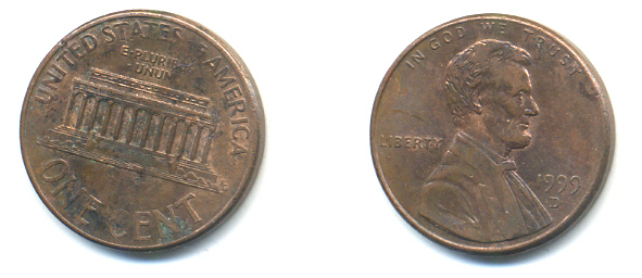 США 1 цент 1999 D, Авраам Линкольн KM 201b цинк плакированный медью 86-347