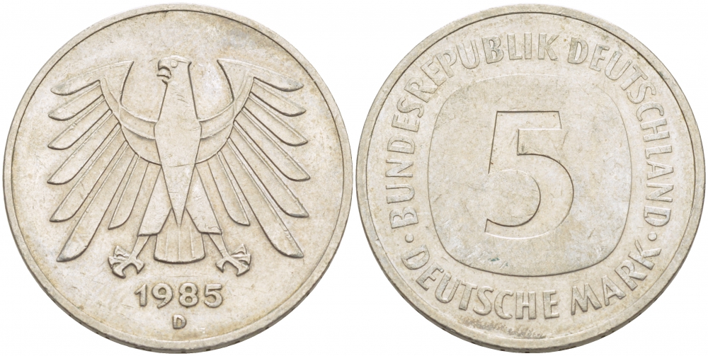 ФРГ 5 МАРОК 1985 J KM 140.1, J.415 медно-никель плакированный никелем 59-1722