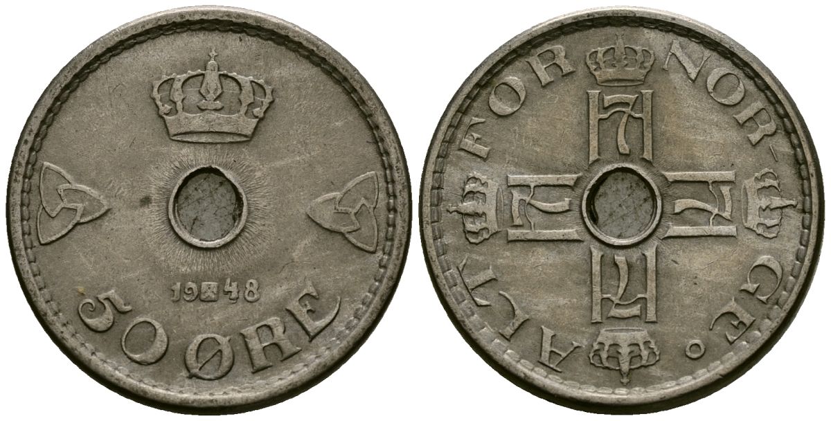 Норвегия 50 эре 1948 Хокон VII (1905-1957) KM 386 медно-никель 4584-224