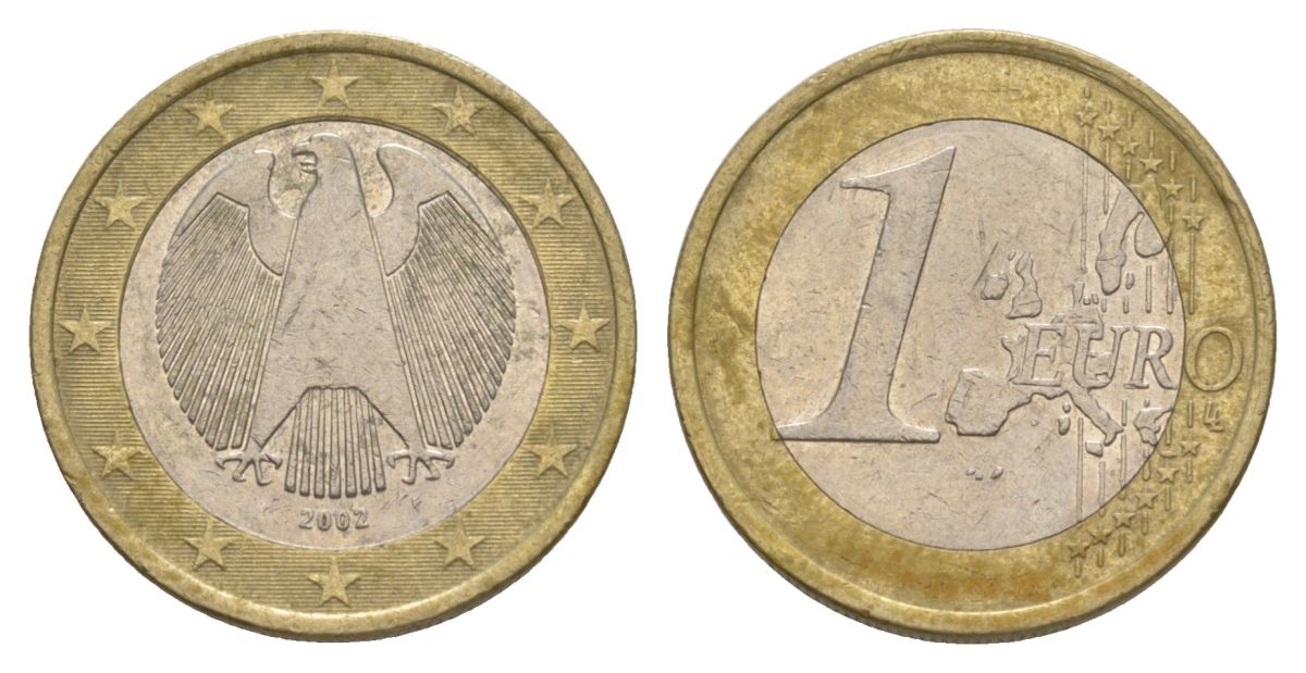 Германия 1 евро 2002 F KM 213 биметалл 4629-421