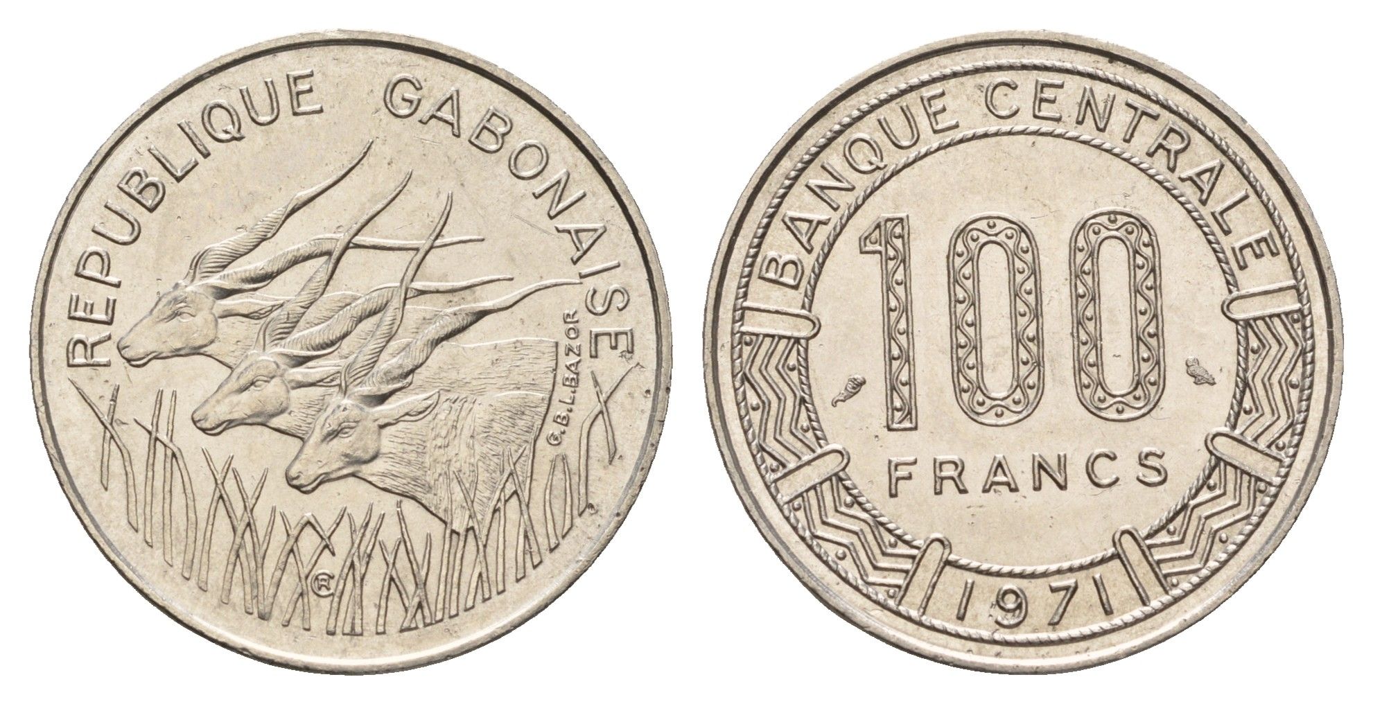 Габон 100 франков 1971 KM 12 никель UNC 4671-127