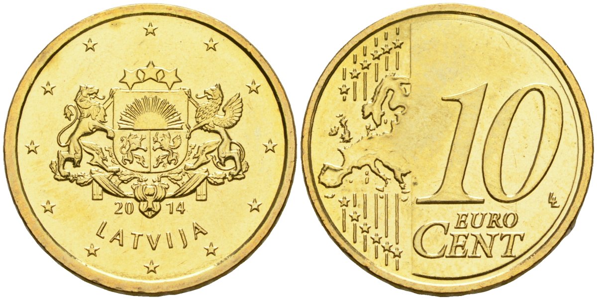 Латвия 10 евроцентов 2014 KM 153 нордик UNC 4364-1617