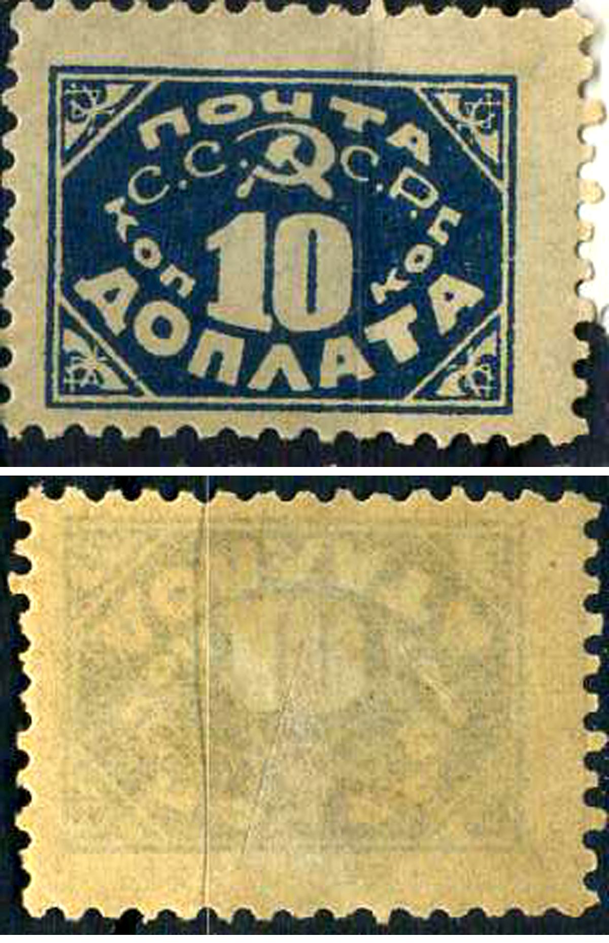 СССР доплатная марка 10 копеек 1925  Загорский Д15    марка с оригинальным клеем, без следов наклейки (чистая) 8707-1-2-3
