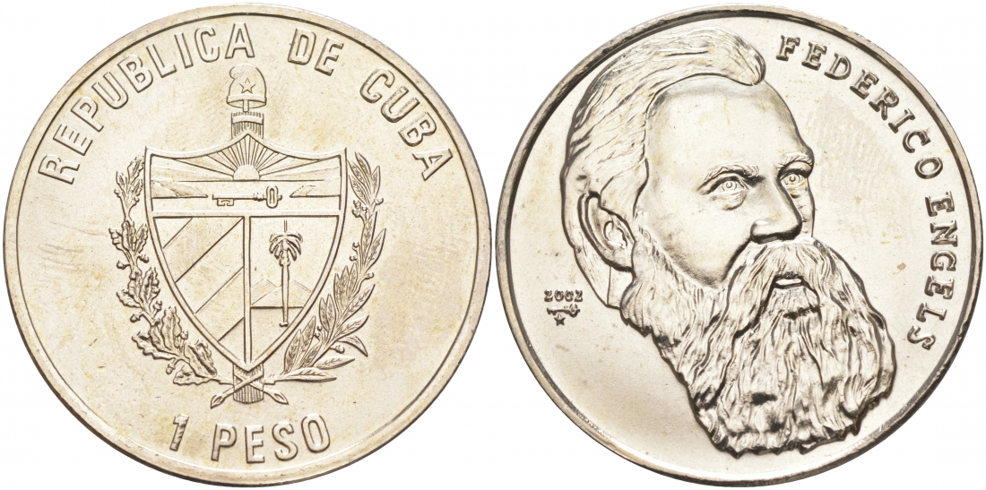 Куба 1 песо 2002 серия вожди мирового пролетариата - Фридрих Энгельс KM 853 медно-никель UNC 00-00