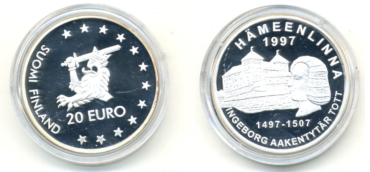 Финляндия 20 евро 1997 Хямеэнлинна SCARCE 115 серебро PROOF 02-235-41