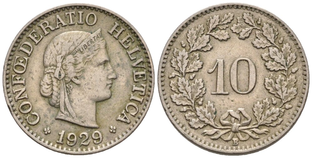 Швейцария 10 раппенов 1929 B KM 27 медно-никель     4576-939