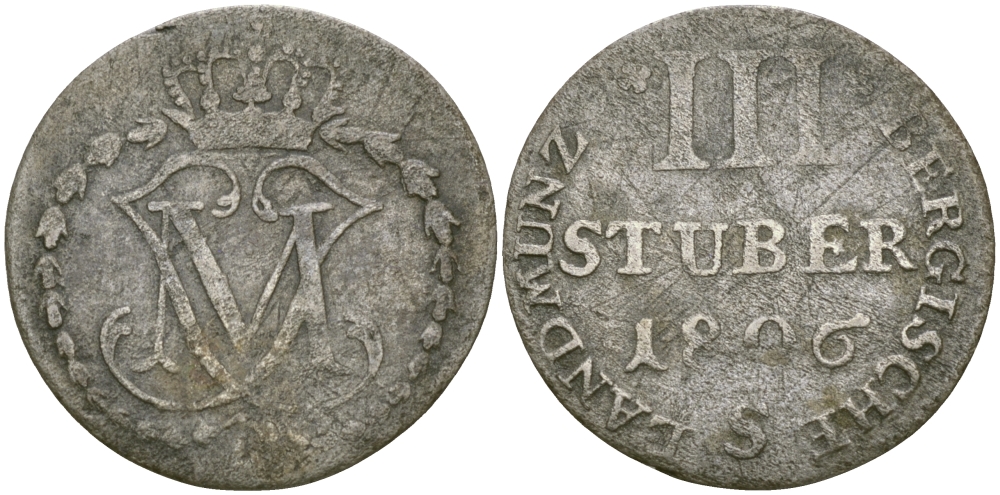 Бавария, Берг 3 штюбера 1806 S, Максимилиан IV Иосиф (1799-1806) KM 7 серебро 99-944