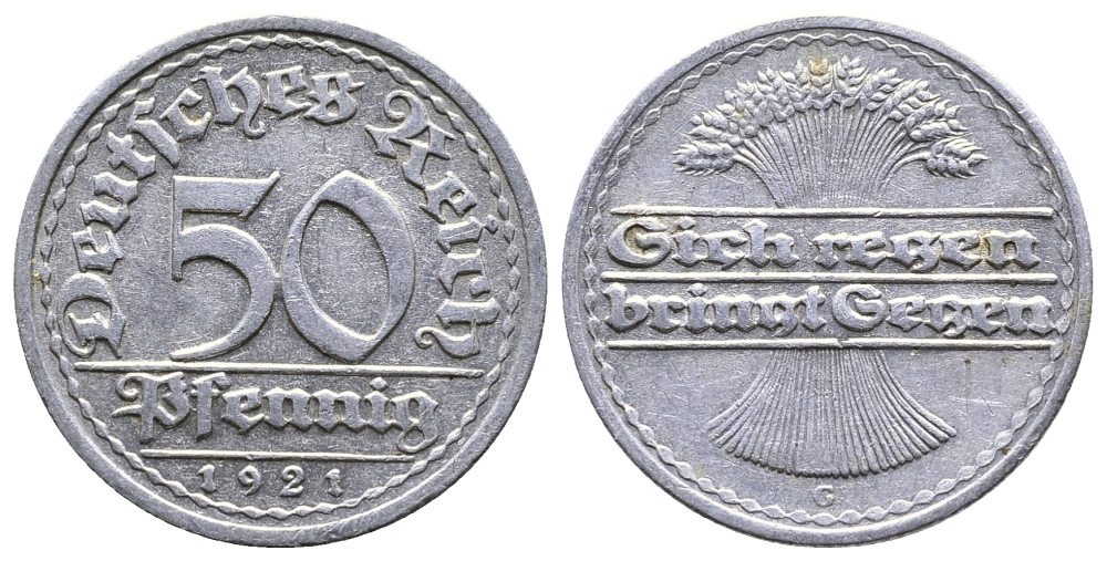 ГЕРМАНИЯ 50 ПФЕННИГОВ 1921 G KM 27, J. 301 алюминий 4380-835
