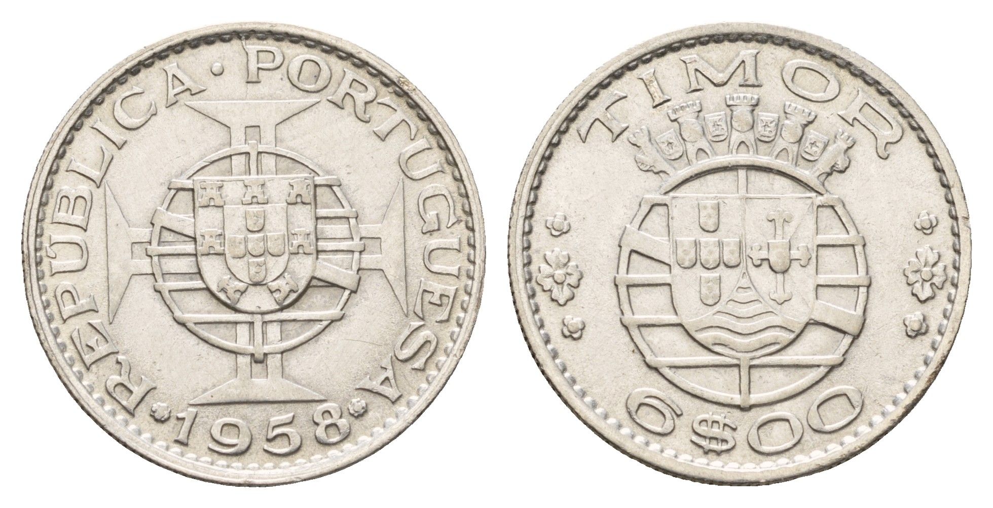 Португальский Тимор 6 эскудо 1958 год-тип KM 15 серебро 4671-817
