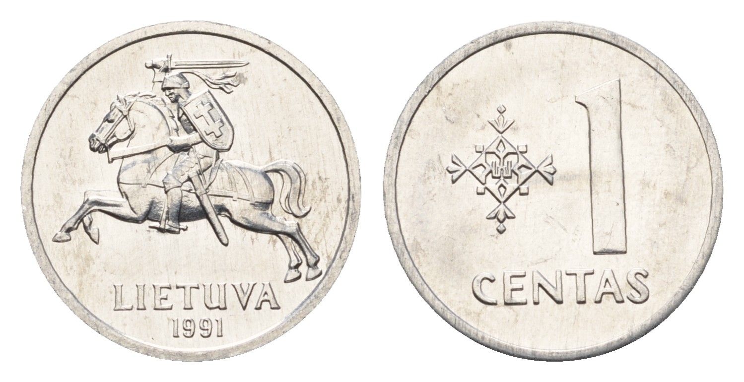 Литва 1 цент (сент) 1991 год-тип KM 85 алюминий UNC 4689-1019