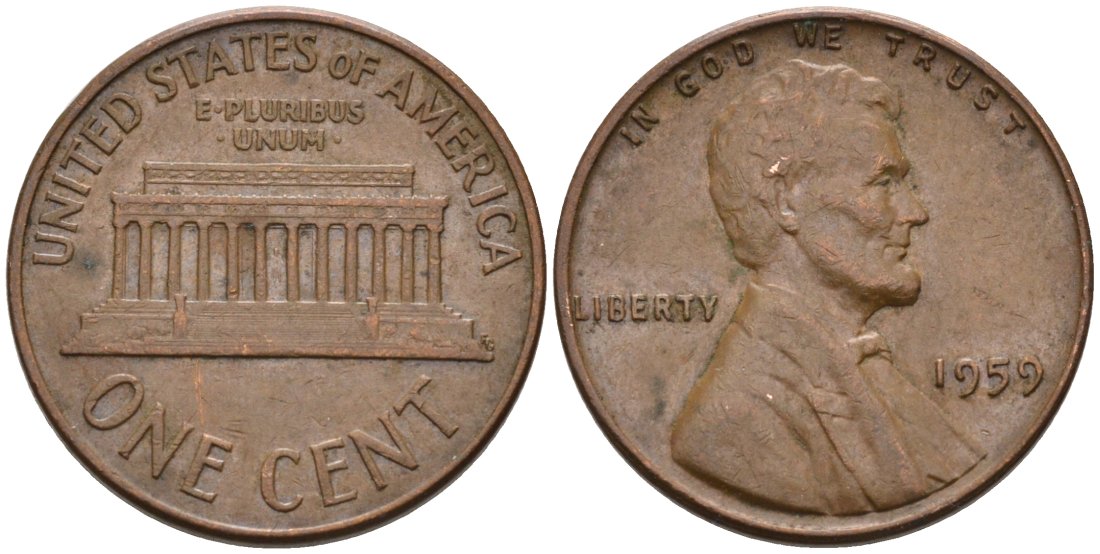 США 1 цент 1959 Авраам Линкольн KM 201 медь цинк 4564-322