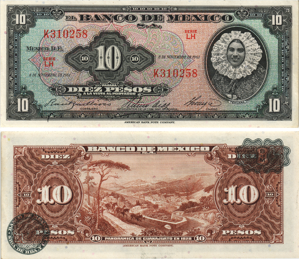 Мексика 10 песо 1961 Pick 58i бумага aUNC 445-43-3