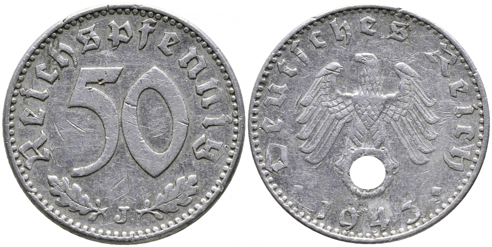 ГЕРМАНИЯ 50 РЕЙХСПФЕННИГОВ 1943 J J. 372, KM 96 алюминий 4525-1231