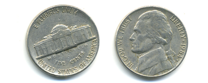 США 5 ЦЕНТОВ 1984 P ДЖЕФФЕРСОН KM А192 медно-никель 86-613