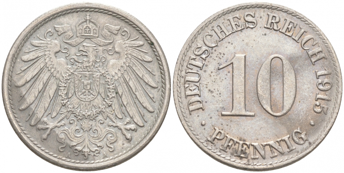 ГЕРМАНИЯ 10 ПФЕННИГОВ 1915 A J. 13, KM 12 медно-никель 73-1615