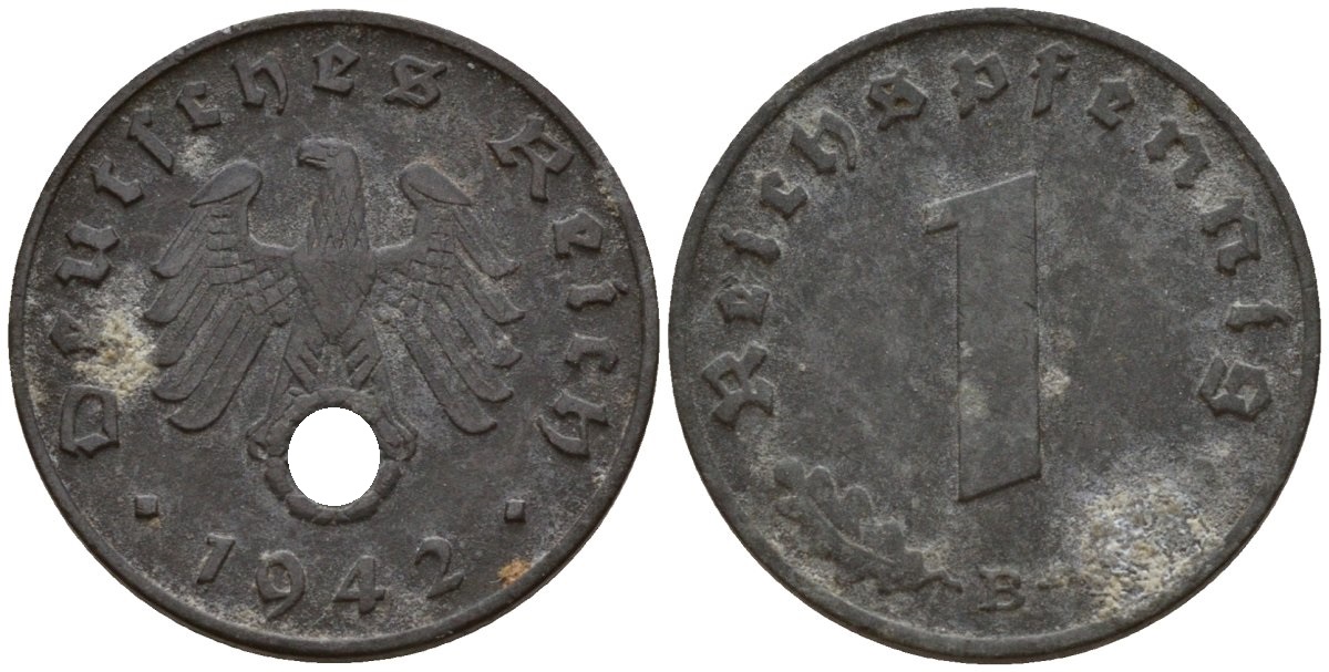 Германия 1 рейхспфенниг 1942 B KM 97, J. 369 цинк 4154-931