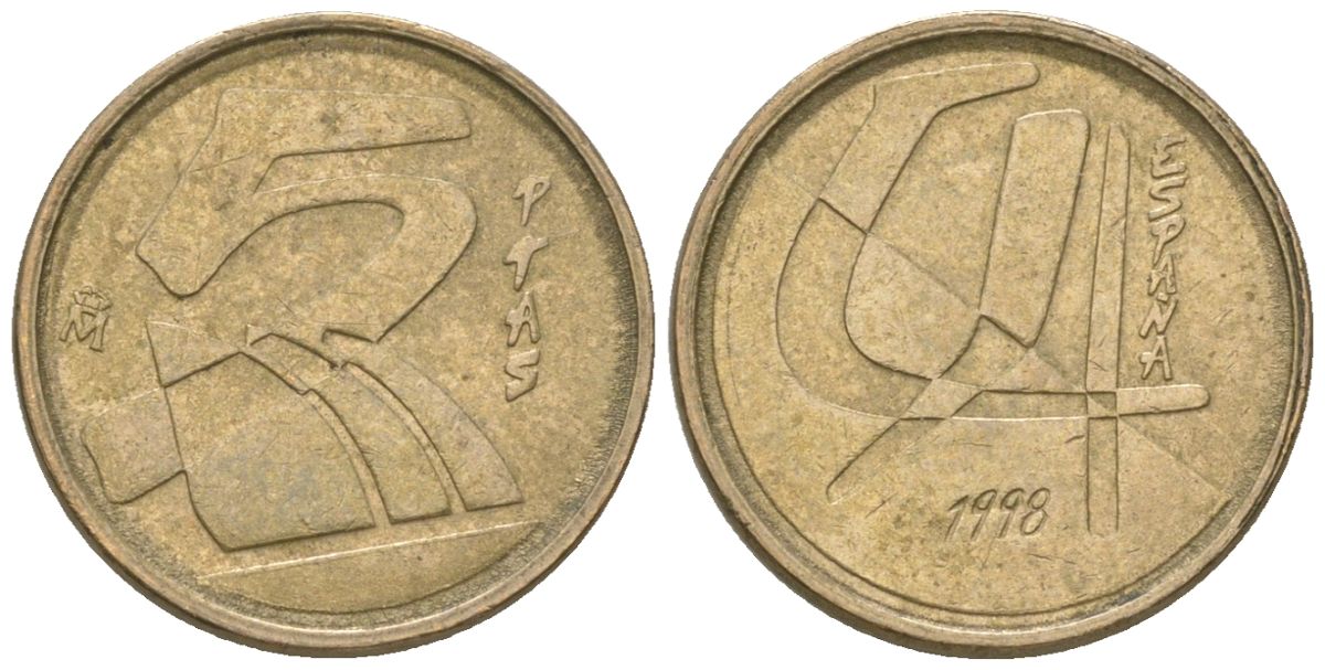 Испания 5 песет 1998 Хуан Карлос I (1975-2014) KM 833 алюминиевая бронза 4617-1148