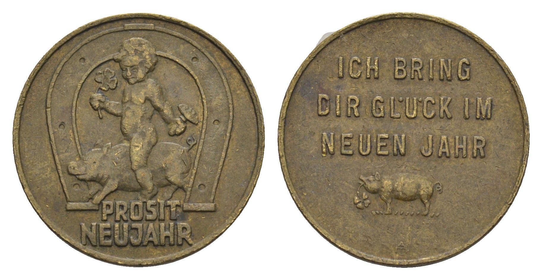 Австрия новогодний "счастливый" жетон ND диаметр 23 мм, вес 5,3 гр латунь 4396-924